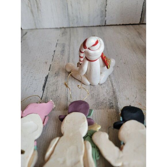 Clay sitting snowman variety ornament set tree broom Xmas - Picture 8 of 9